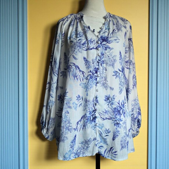 NWT VICI (MED) Floral Linen/Rayon Blend Long Sleeve Button Up Top - Picture 3 of 8